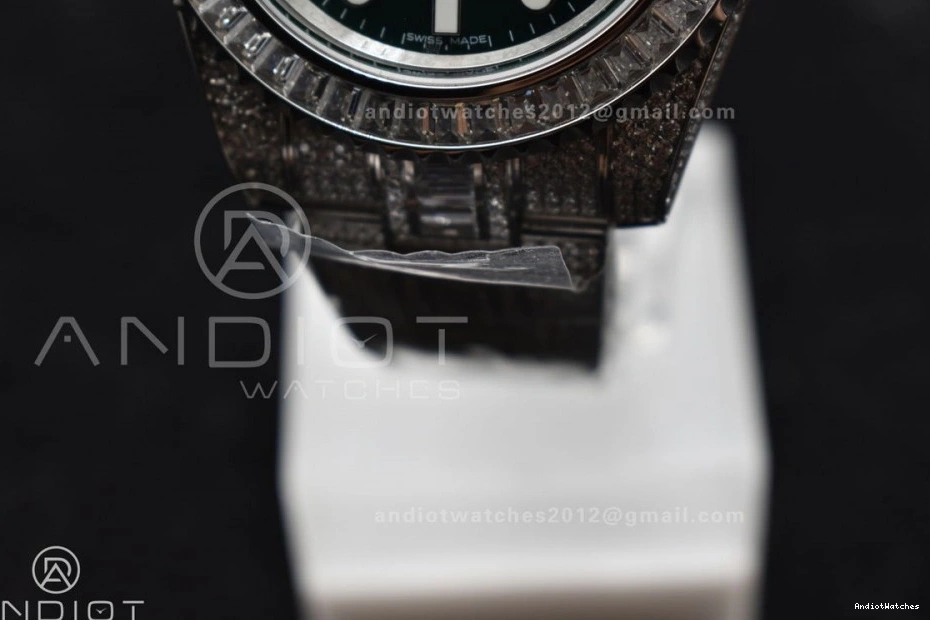 Diamonds on Bracelet VR Submariner Green SS Edition Full 1150 Dial on Minimalist Best AMGF 40mm 0426